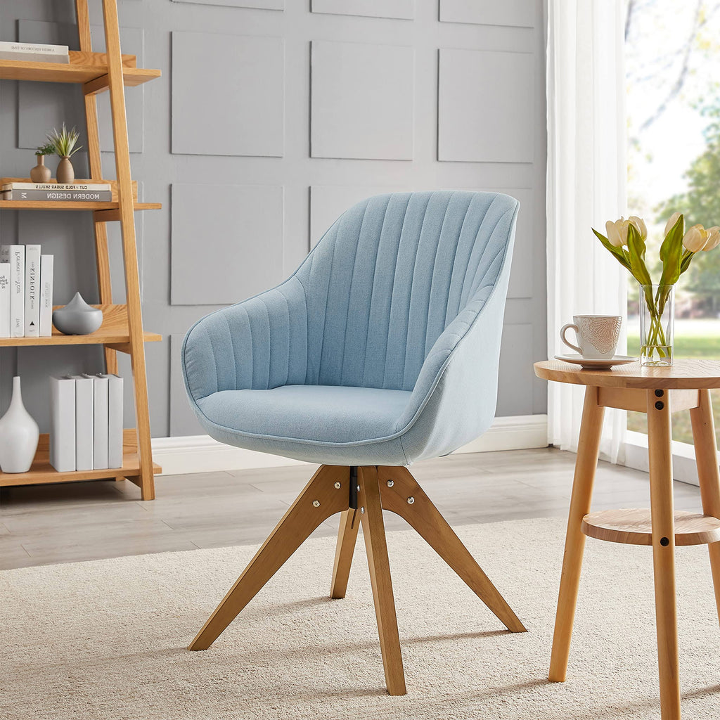 Blue Fabric Swivel Office Accent Arm Chair with Wood Legs K31044