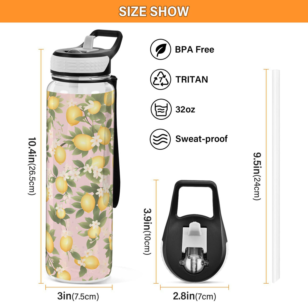 32oz Tritan Leakproof Clear Water Bottle with Straw G62253