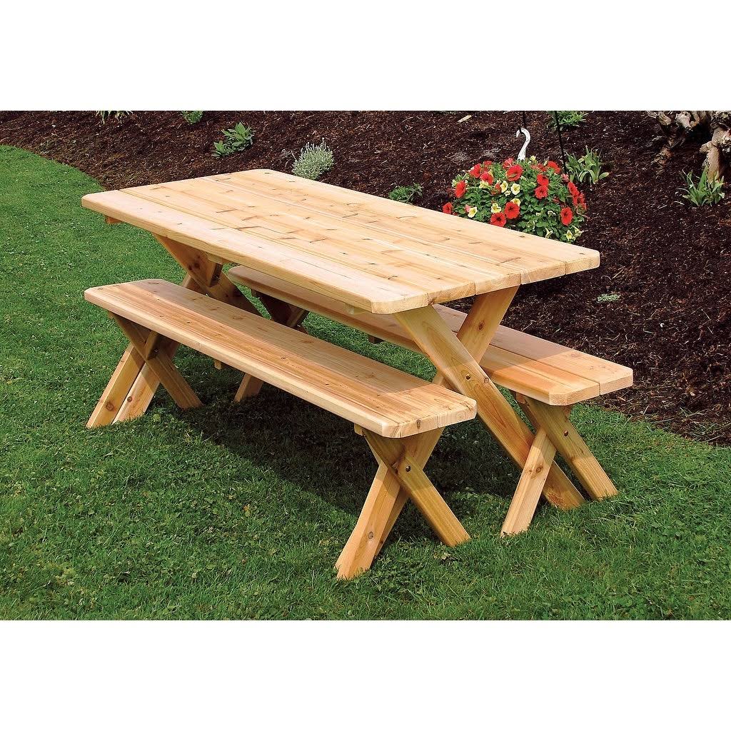 Cedar 5 Cross Leg Picnic Table with 2 Benches F614766