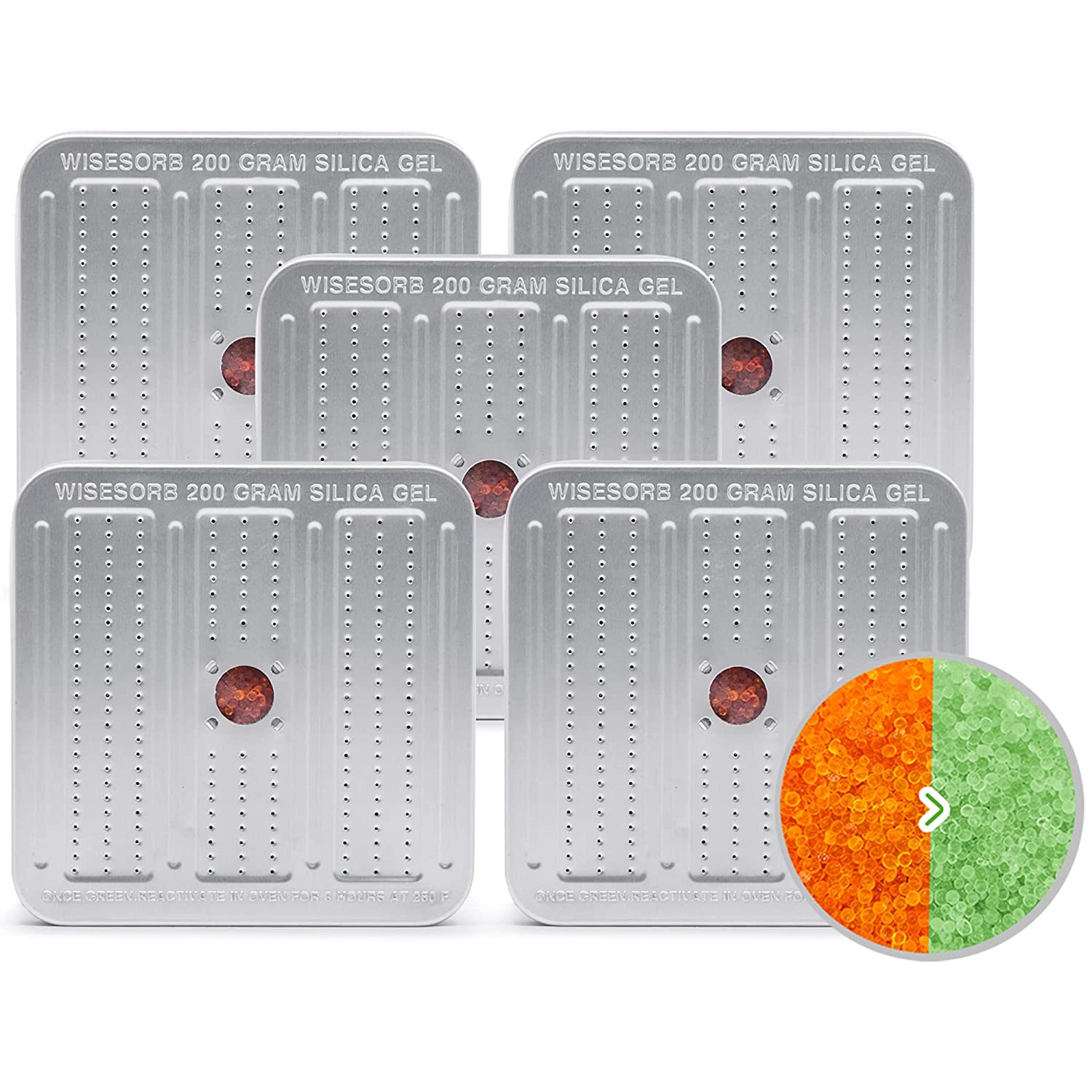 5 Packs 200 Gram Reusable Indicating Silica Gel Dehumidifier Canister R628990