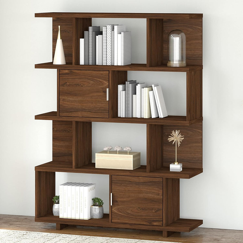 Modern Walnut Etagere Bookcase with Doors K771983