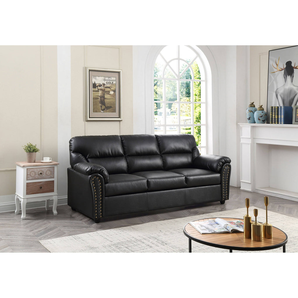 Black Faux Leather Sofa P7770