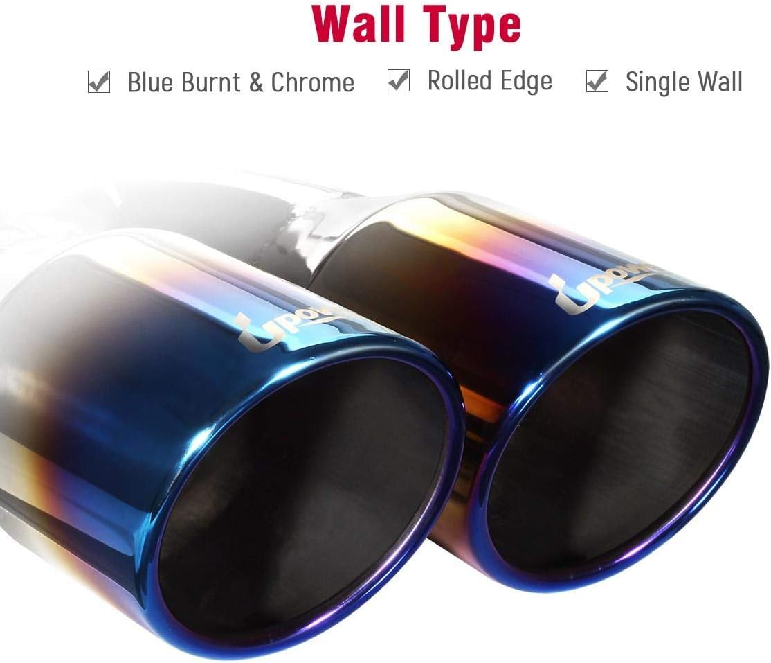 2.5 Inch Inlet 3.5 Inch Outlet Dual Exhaust Tips Stainless Steel Polished Blue Pack of 2 M539