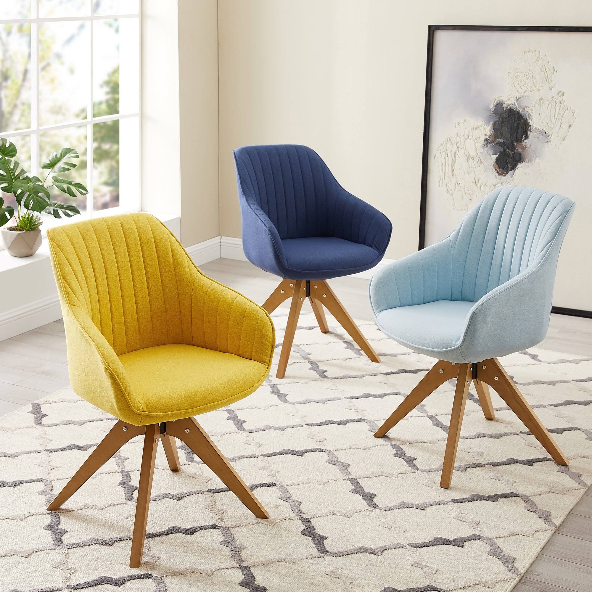 Blue Fabric Swivel Office Accent Arm Chair with Wood Legs K31044