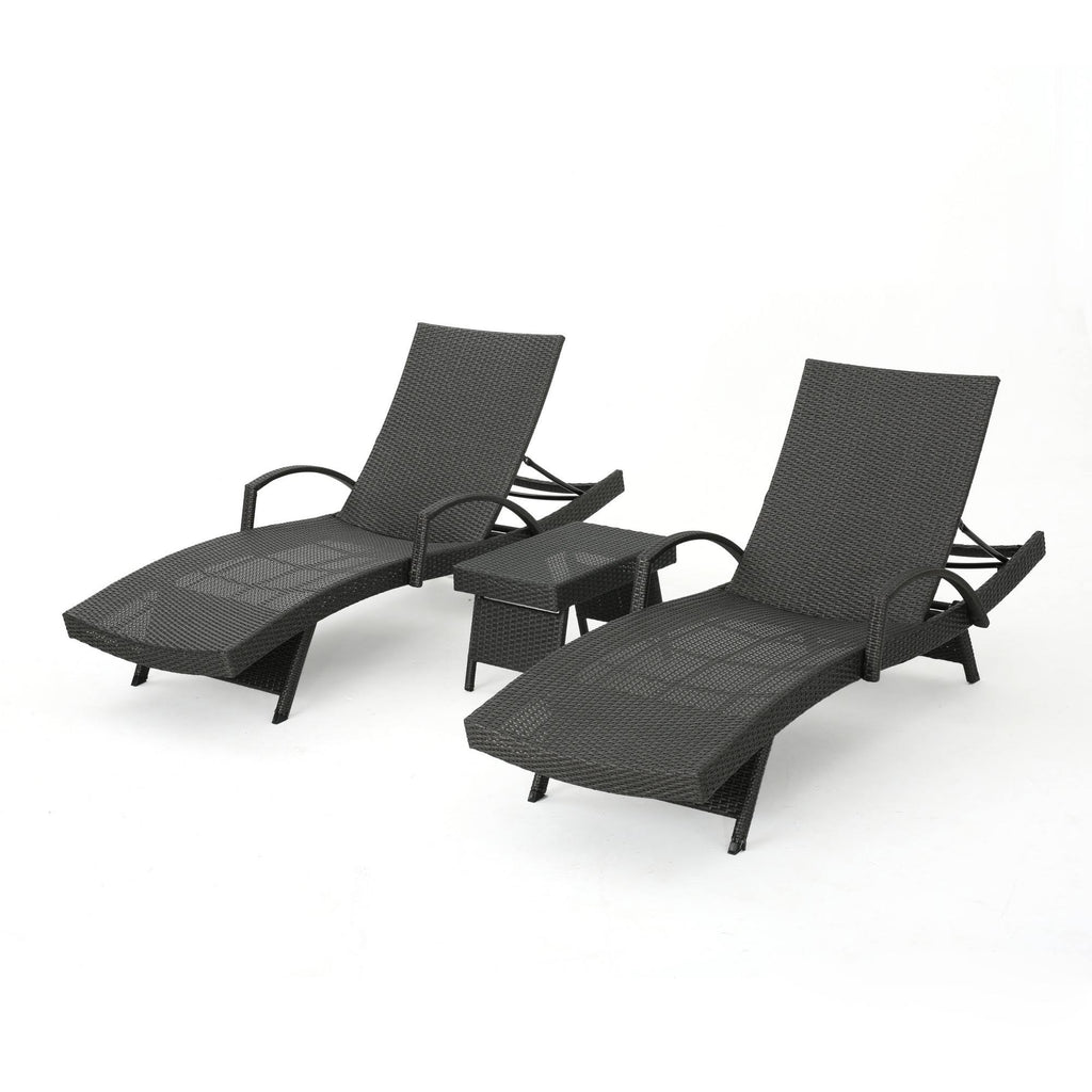 Gray 3-Piece Outdoor Wicker Chaise Lounge Set K2656