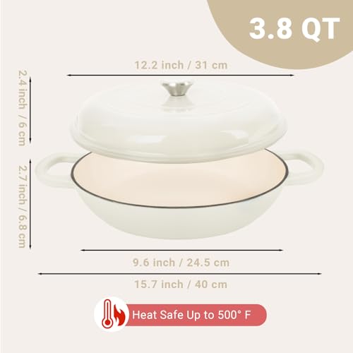 3.8 Quart Enameled Cast Iron Dutch Oven with Lid, Cream White H91759