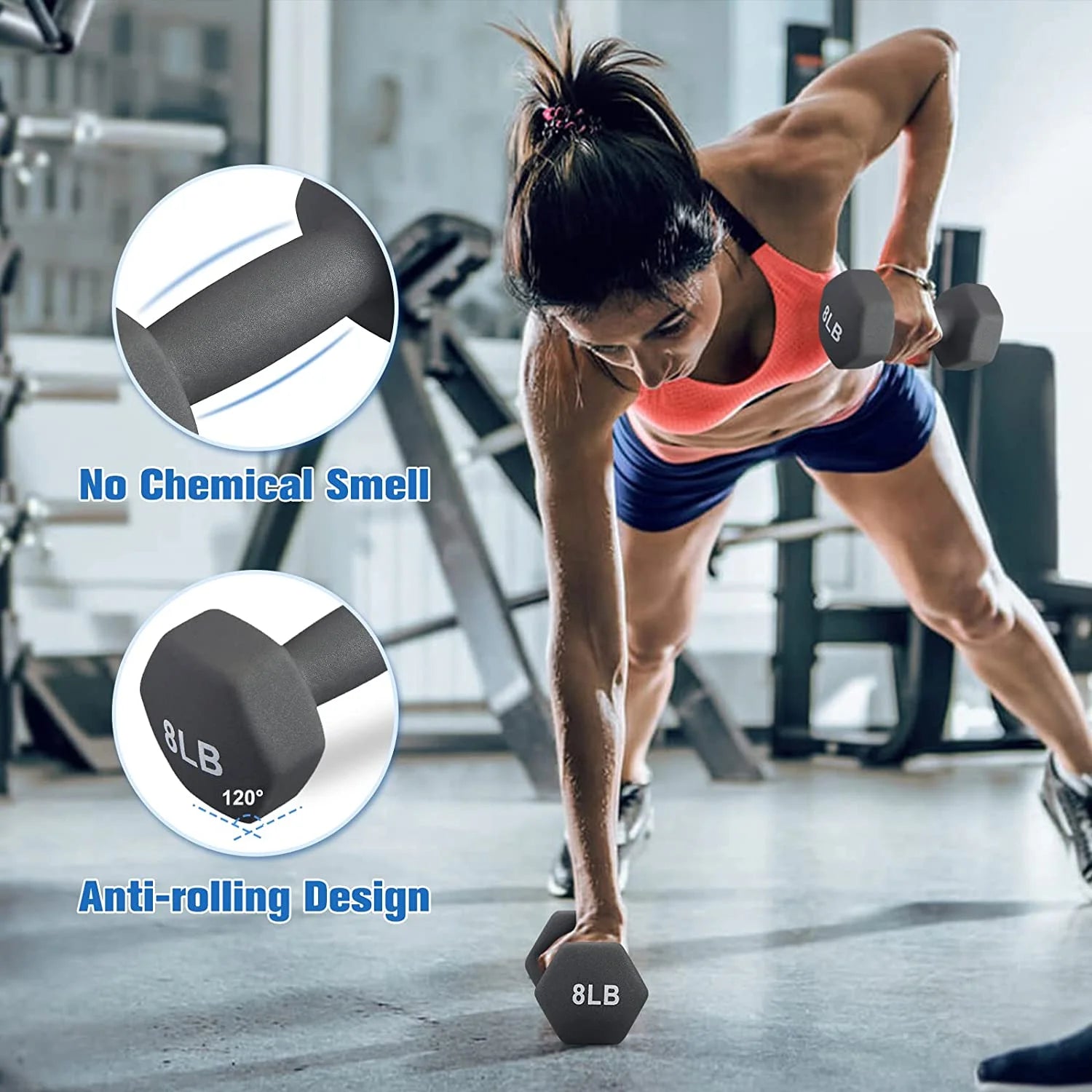 8lb Hex Neoprene Dumbbells Set of 2 I181784