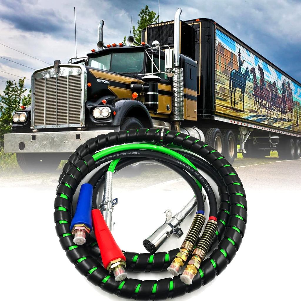 12Ft 3 in 1 ABS & Air Power Line Hose Wrap 7 Way Electrical Cable Assembly with Handle Grip V3443