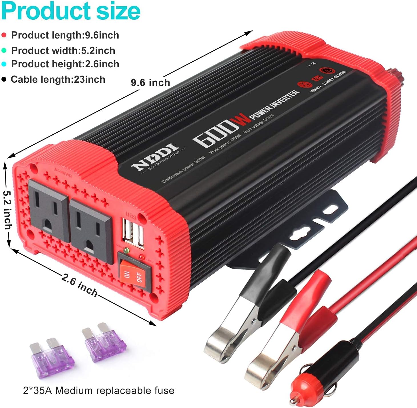 600W Car Power Inverter 12V DC to 110V AC Converter with Dual USB G735
