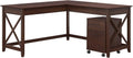 60W L Shaped Desk with 2 Drawer Mobile File Cabinet, Pure White Oak W178536
