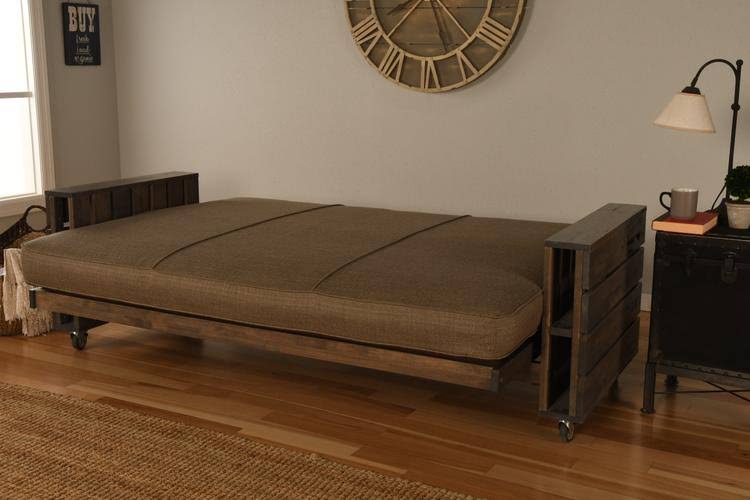 Rustic Walnut Finish Full Futon with Storage Drawers J9696