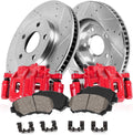 Powder Coated Red Calipers Rotors Ceramic Pads Performance Kit J3530