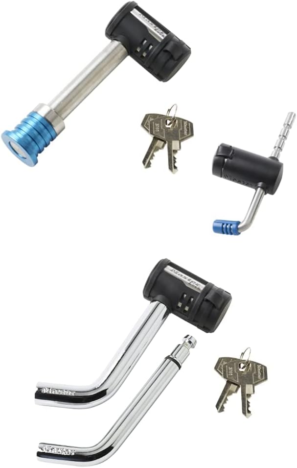 Stainless Steel Barbell Receiver and Adjustable Coupler Lock Set & Universal Trailer Hitch Lock, Black Pack of 2 L29569