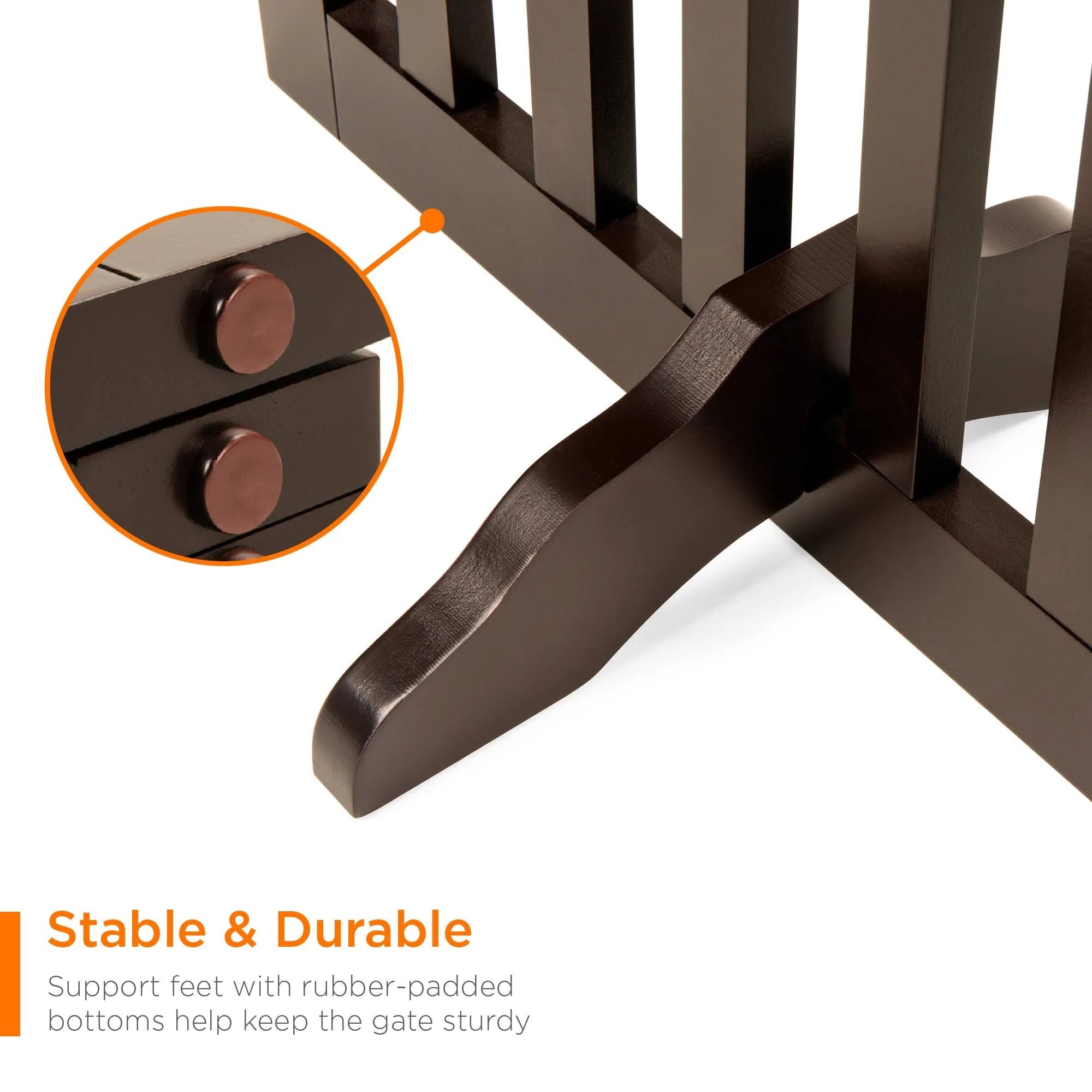 Espresso 4-Panel Freestanding Wooden Pet Gate with Walk Through Door V143300