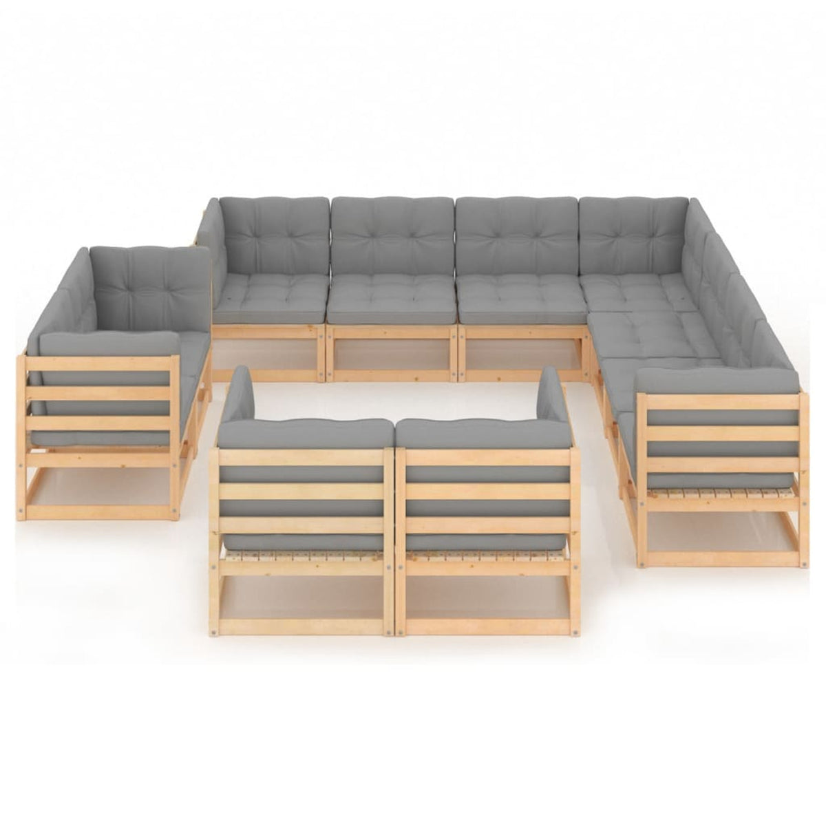 11 Piece Gray Cushion Pinewood Patio Lounge Set C745898