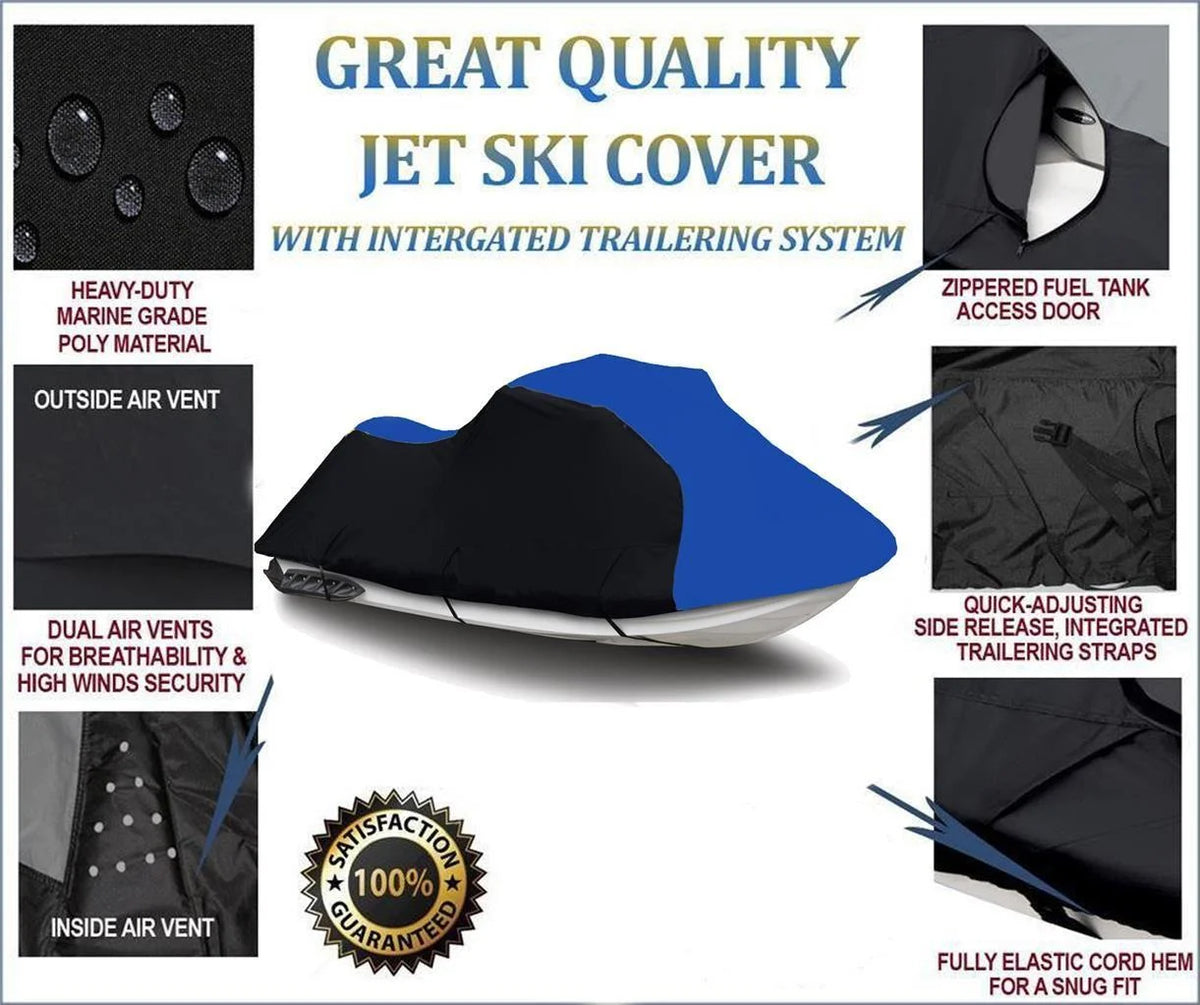 BLACK / BLUE HEAVY-DUTY 600D JET SKI Cover, 1-2 Seater A6164