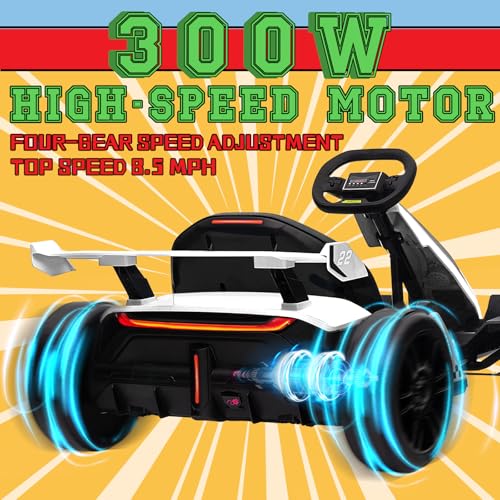 Blue Electric Drift Kart Car with Adjustable Seat, 24V, 4 Speed Mode, 300W Motor, 8.5 MPH J929