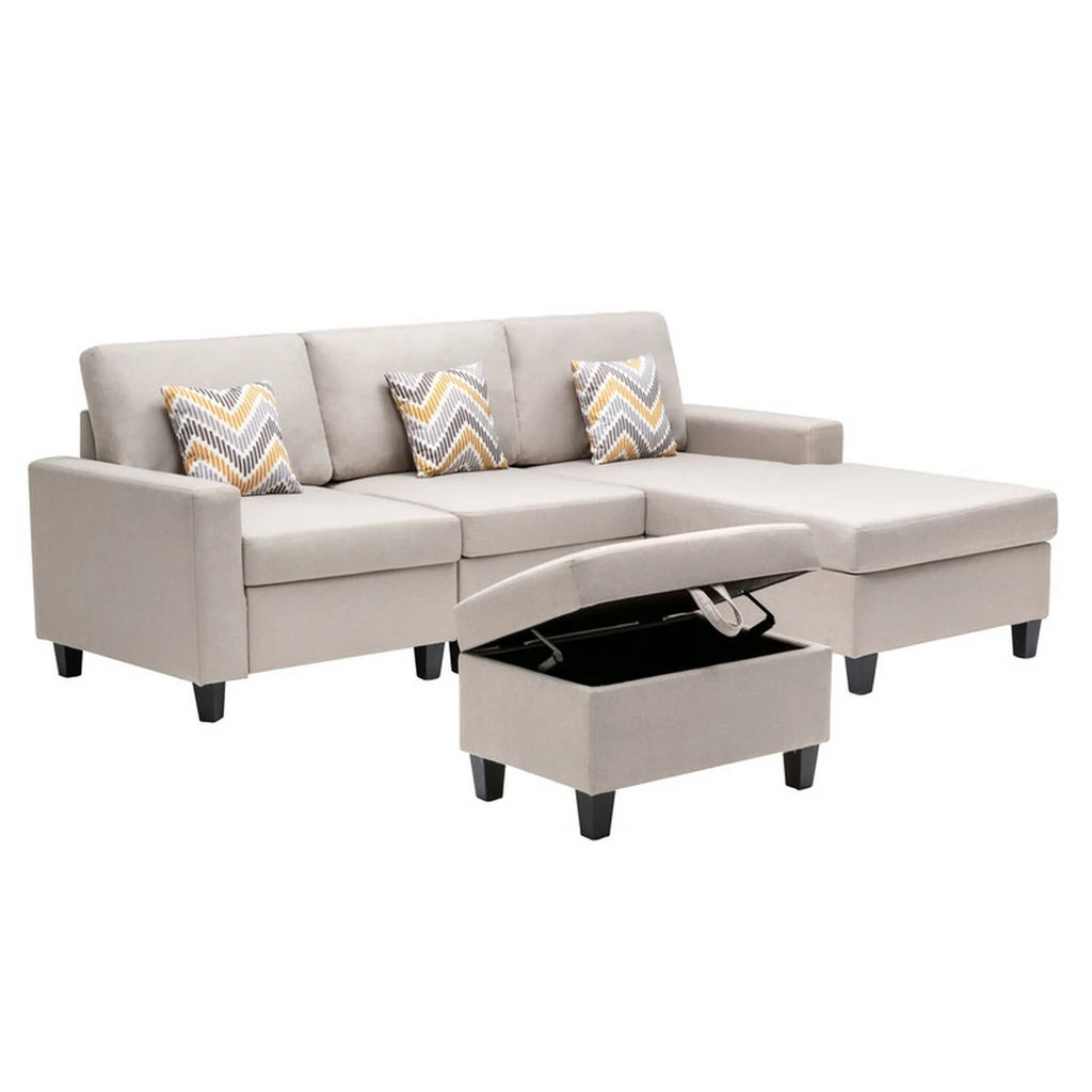 Beige 4 Piece L Shape Sofa with Ottoman Q778953