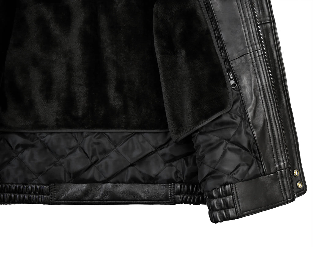 Black Genuine Leather Bomber Jacket U71322