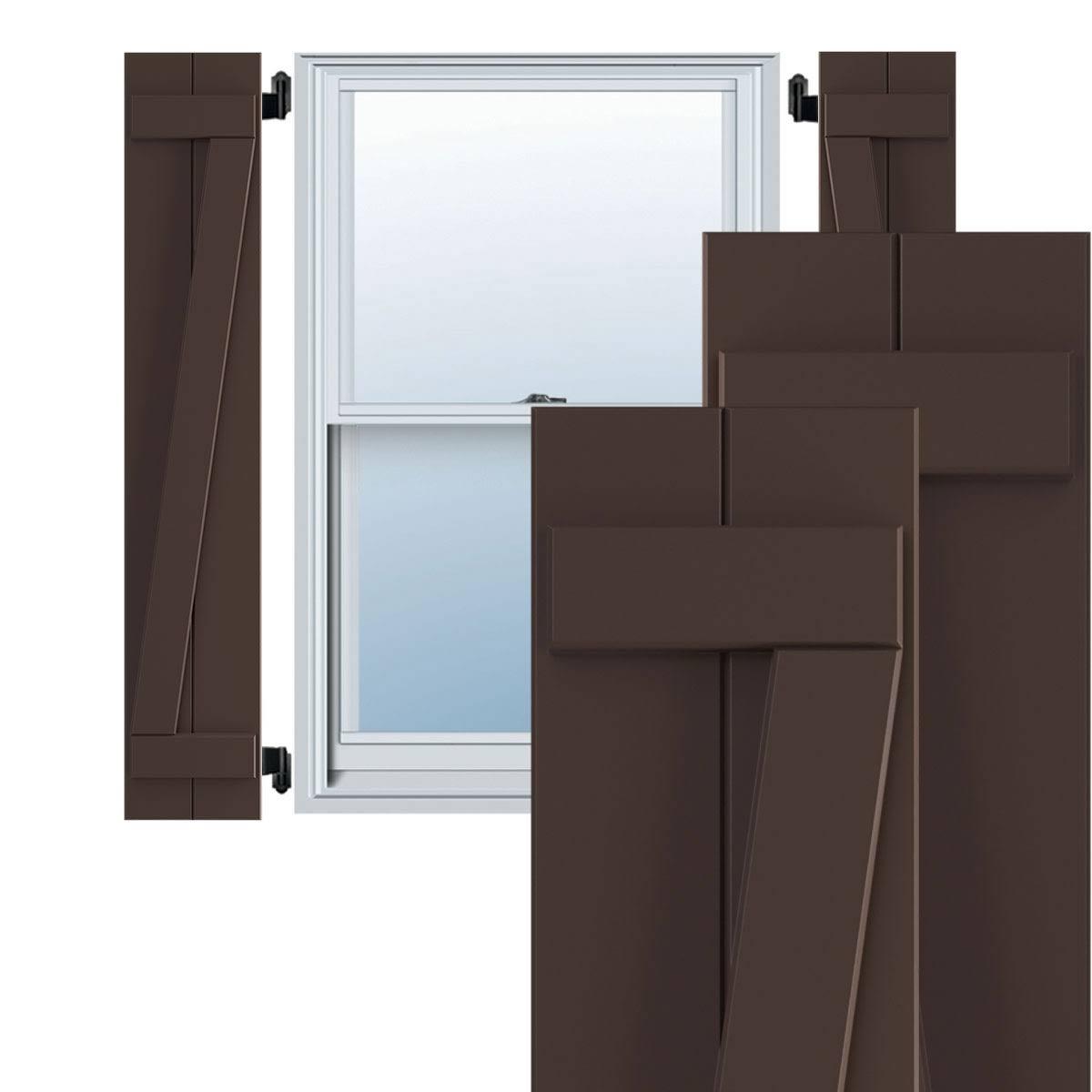 10 3/4x22W x 46x22H PVC Board-n-Batten Shutters with Z-Bar, Raisin Brown F585609