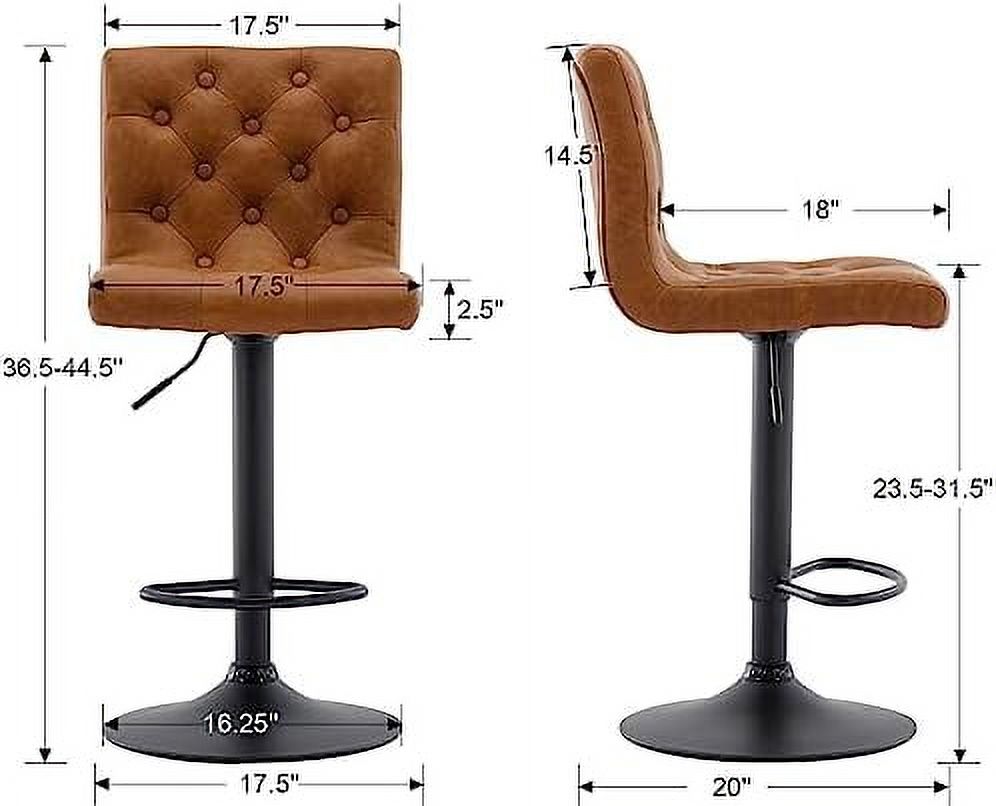 Set of 4 Adjustable Swivel Counter Height Stools with Button Tufted Back Faux Leather Upholstered Island Chairs with Footrest Black V7374