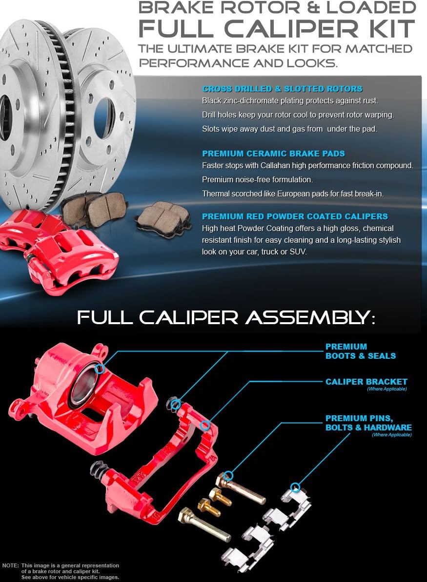 Powder Coated Red Calipers Rotors Ceramic Pads Performance Kit J3530