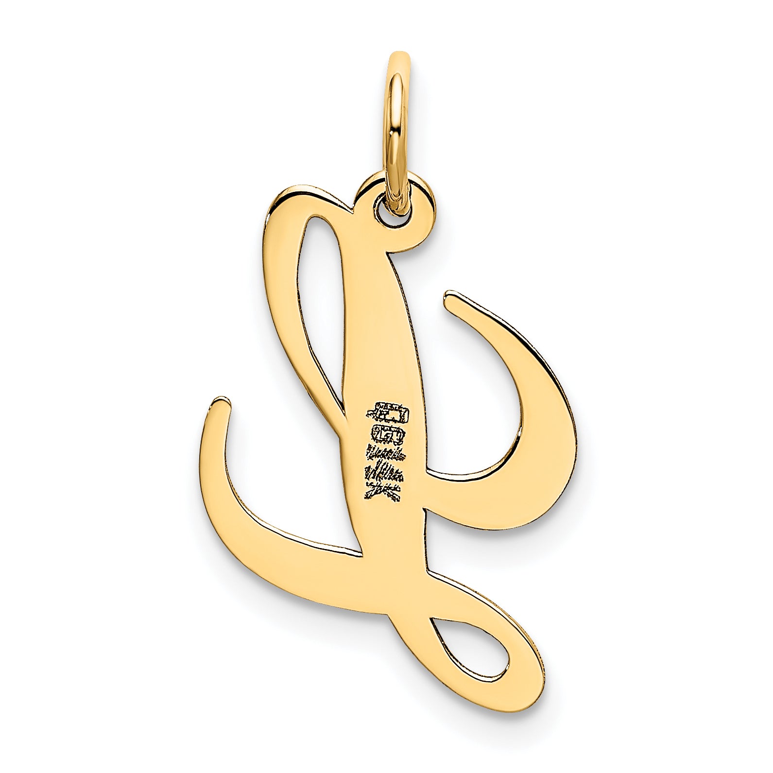 14K Yellow Gold Script Letter L Initial Pendant Charm with Rope Chain Necklace 20'' P9241