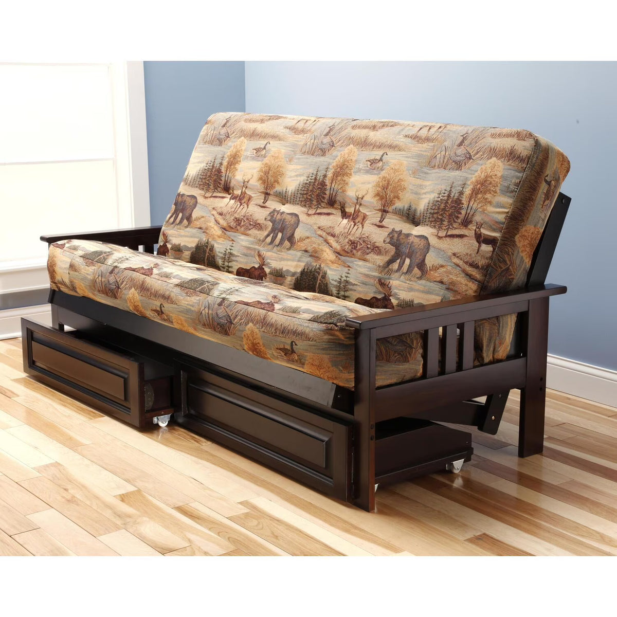 Espresso/Light Brown Full Futon Frame with Storage Drawers K119589