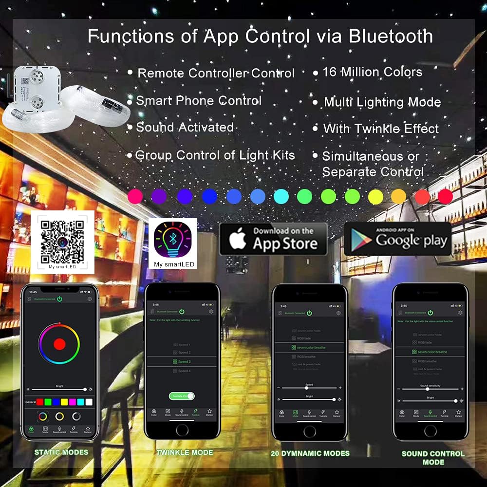 32W Dual Head Fiber Optic Lights Kit with 2000pcs 16.4ft Optical Fiber Cable and 28key Remote E382315