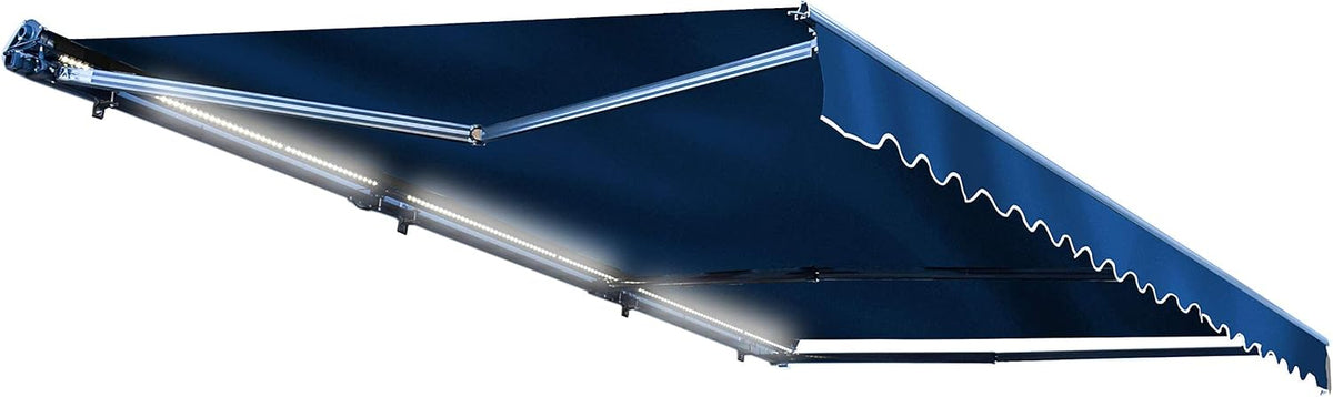 Motorized Retractable Patio Awning, 16x10 Feet, Polyester Canopy, Blue V9493