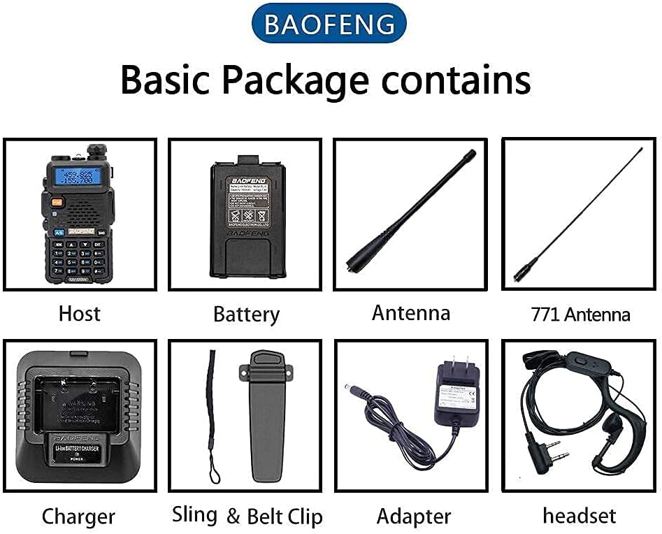 2 Pack Black Baofeng UV-5R Two Way Radio Handheld Walkie Talkie with 771 Antenna A5902