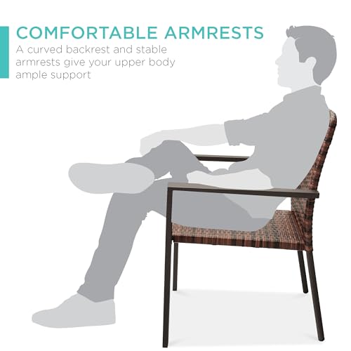 Set of 2 Stackable Outdoor Wicker Dining Armchair with Steel Frame Light Brown J4218