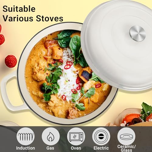 3.8 Quart Enameled Cast Iron Dutch Oven with Lid, Cream White H91759