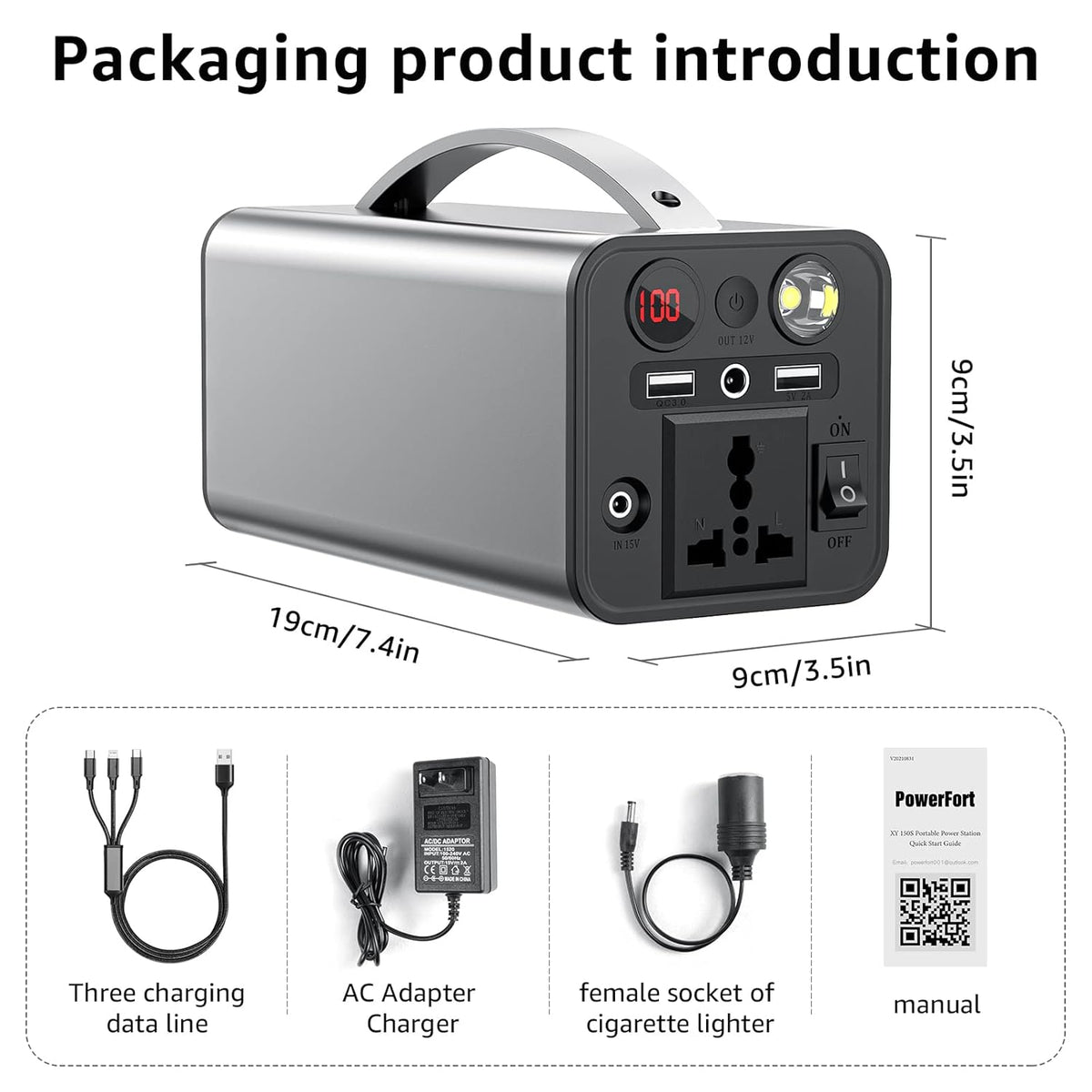 150WH Portable Power Station with Dual 110V AC Outlet F413684