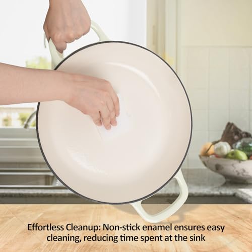 3.8 Quart Enameled Cast Iron Dutch Oven with Lid, Cream White H91759