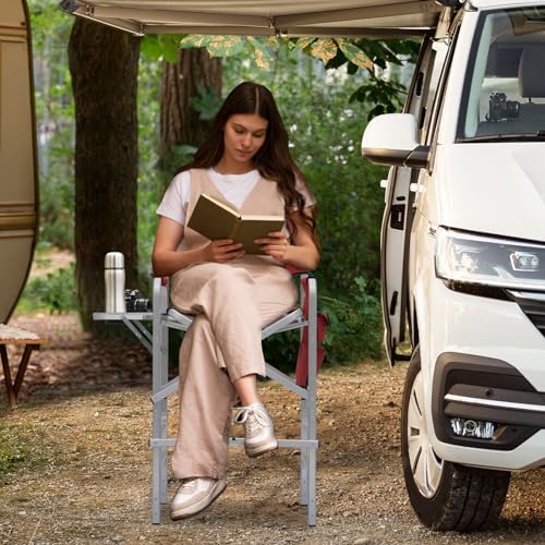 Dark Green Folding Camping Director Chair with Side Table F836
