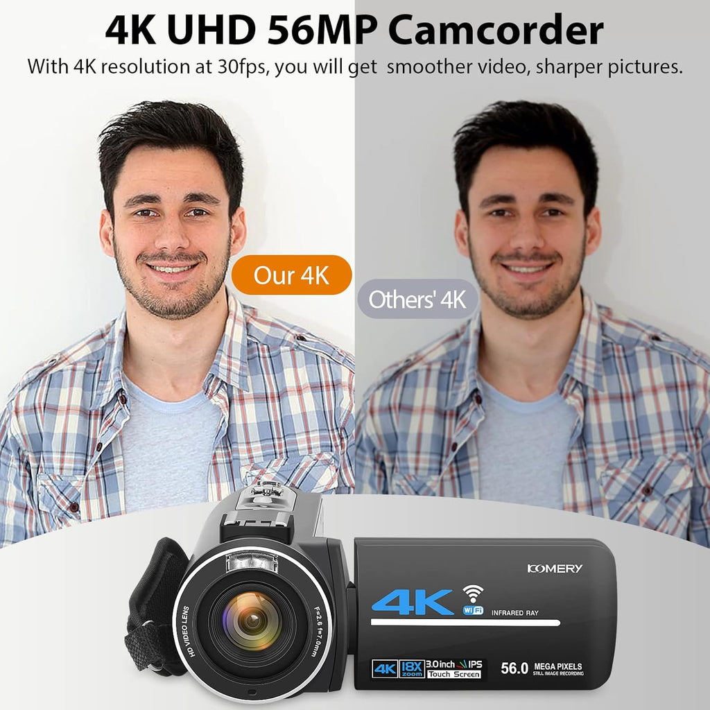 4K 56MP UHD Video Camera Camcorder with 32G SD Card IR Night Vision 18X Digital Zoom WiFi X895