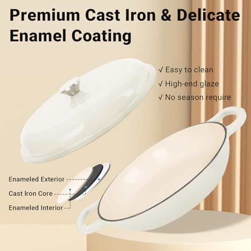 3.8 Quart Enameled Cast Iron Dutch Oven with Lid, Cream White H91759
