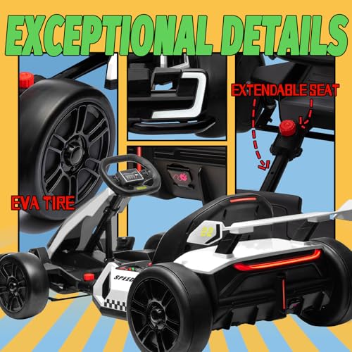 Blue Electric Drift Kart Car with Adjustable Seat, 24V, 4 Speed Mode, 300W Motor, 8.5 MPH J929