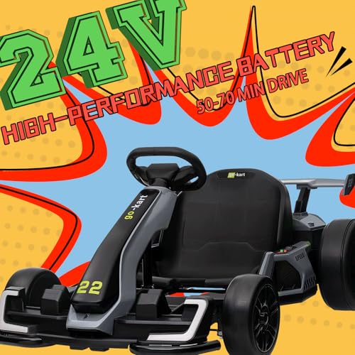 Blue Electric Drift Kart Car with Adjustable Seat, 24V, 4 Speed Mode, 300W Motor, 8.5 MPH J929