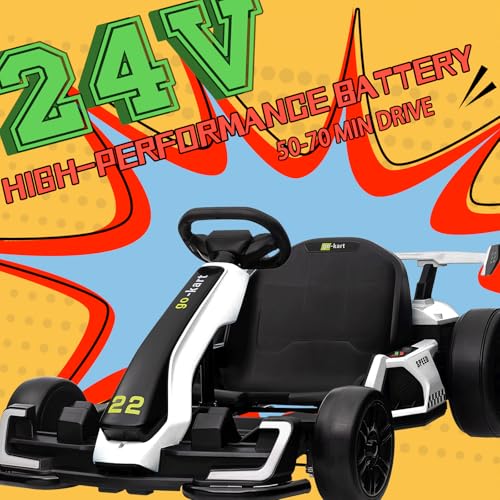 Blue Electric Drift Kart Car with Adjustable Seat, 24V, 4 Speed Mode, 300W Motor, 8.5 MPH J929