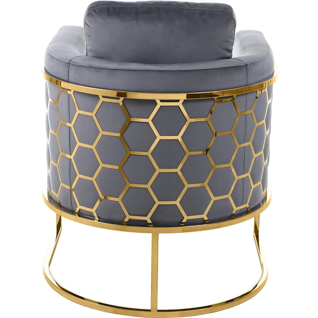 Gray Velvet Chair with Gold Iron Metal Base W224116
