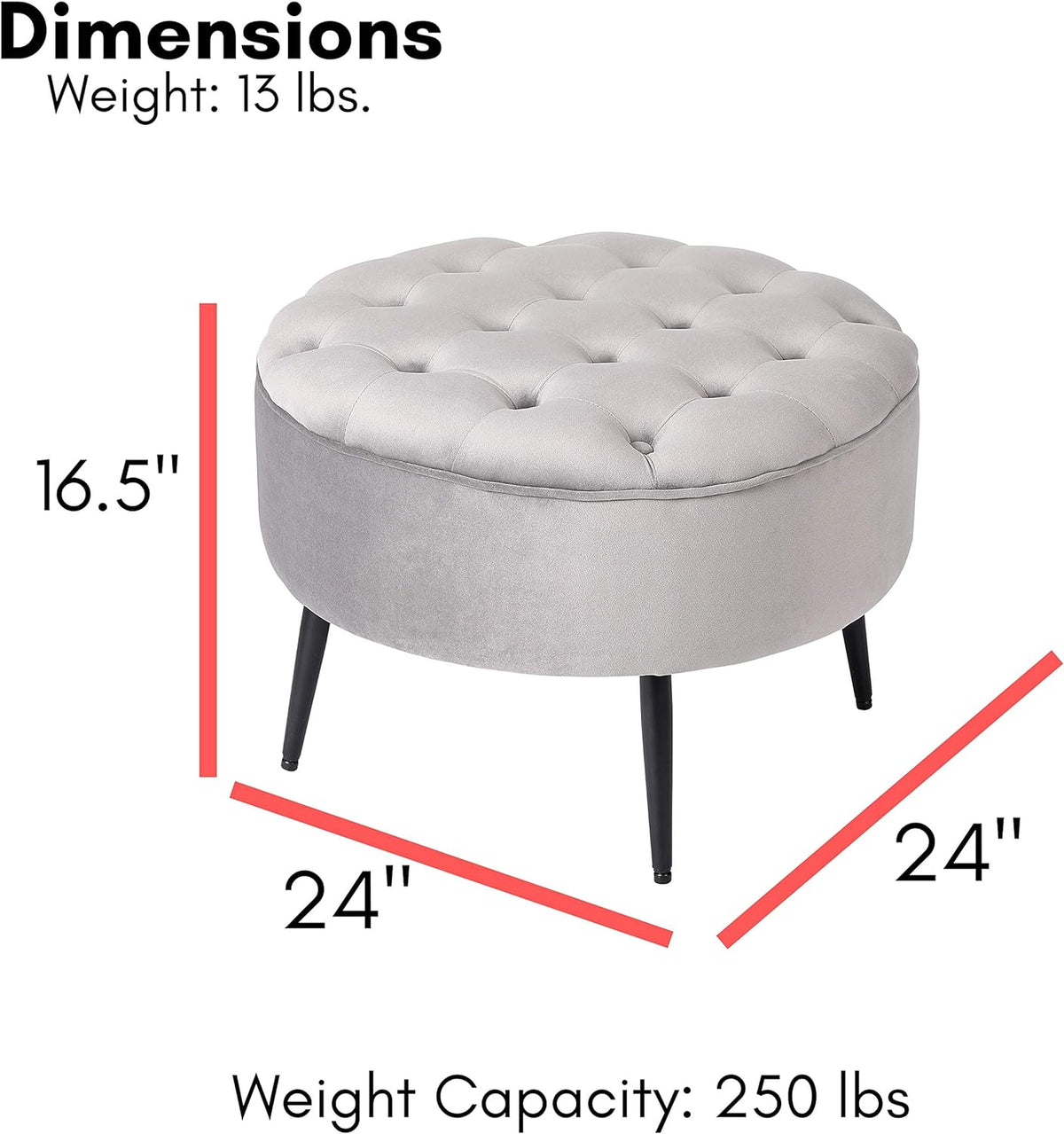 Grey Velvet Ottoman Foot Stool with Steel Legs D60369