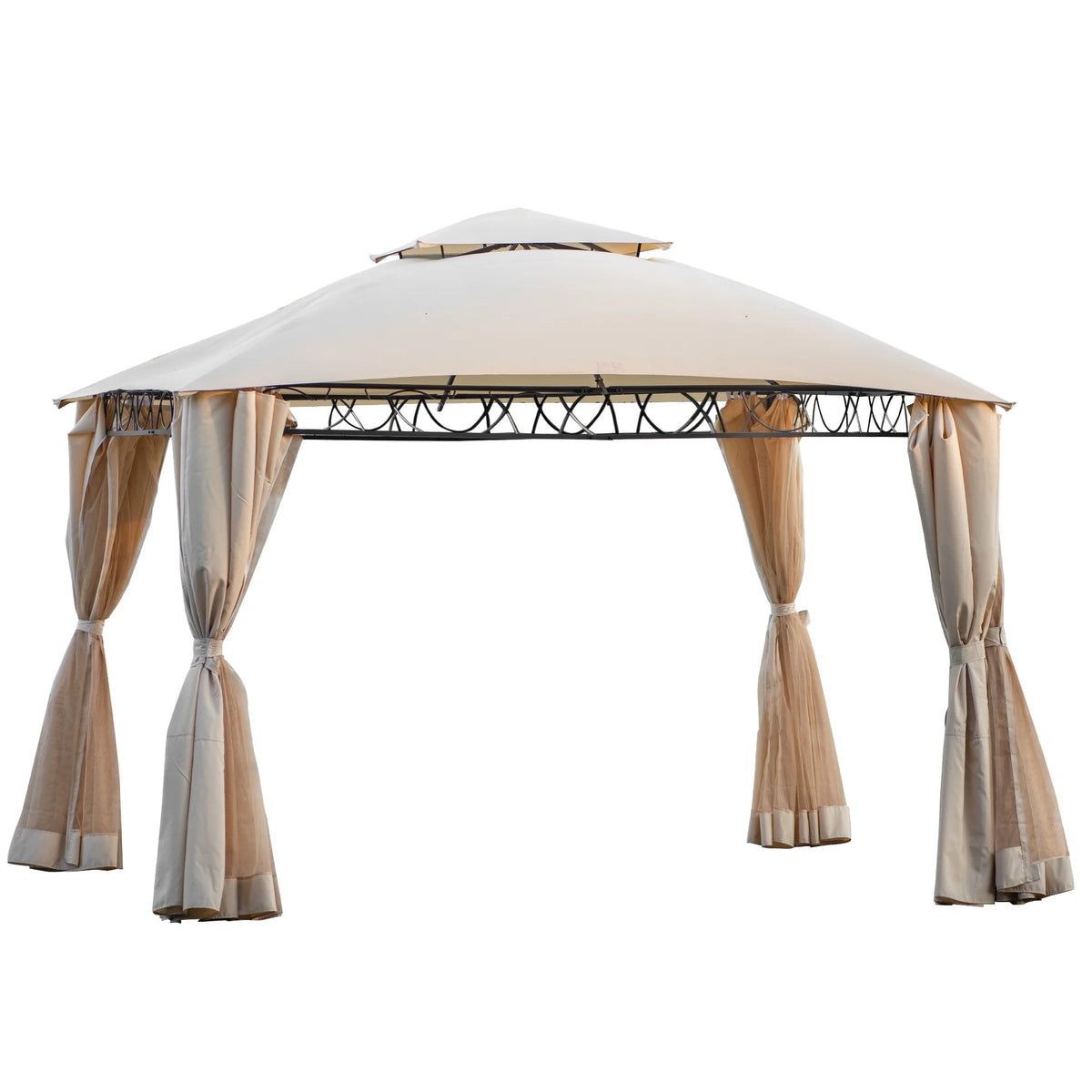 Beige Double Tiered Outdoor Patio Gazebo with UV Protection M124