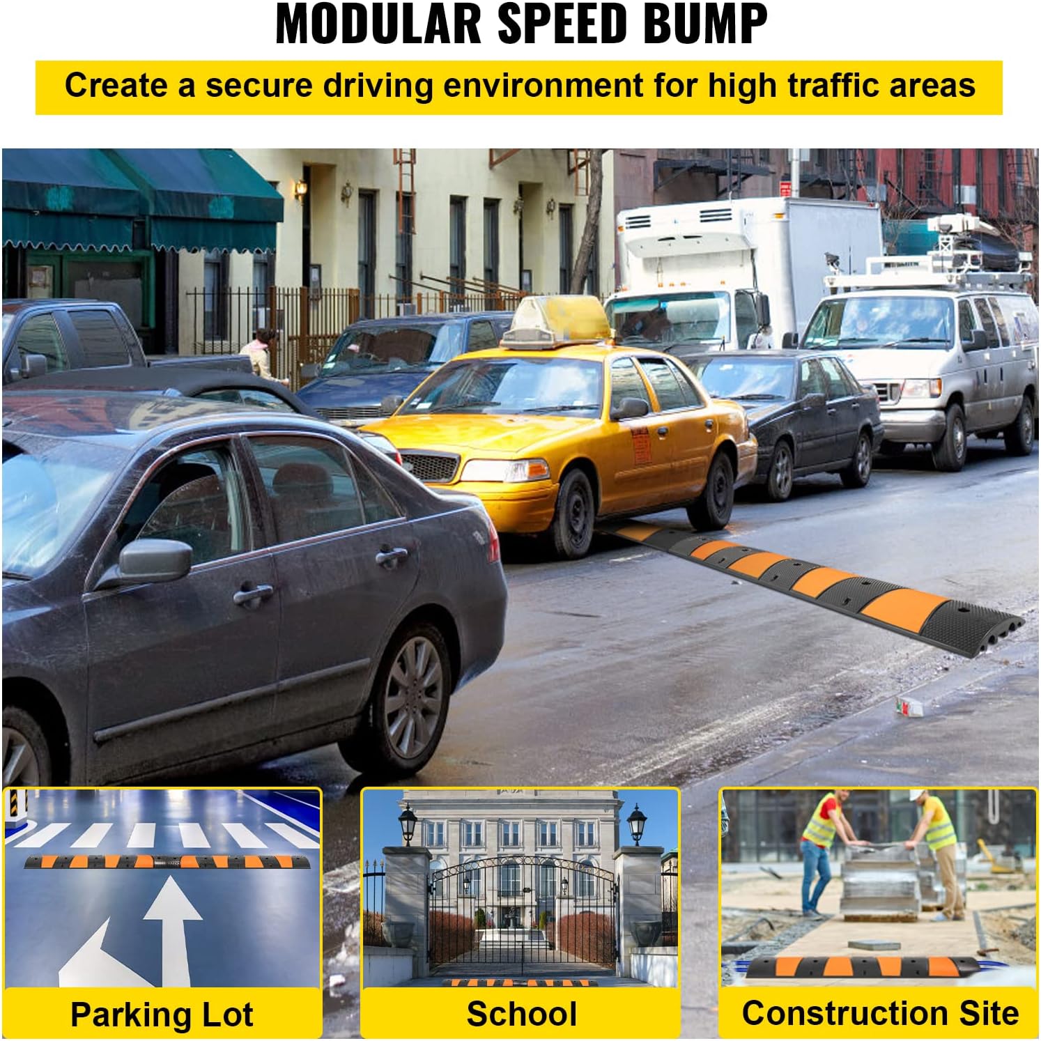 Rubber Speed Bump, 2 Pack, 72.8 Long Modular Speed Bump, 22000 LBS Load Capacity N372189