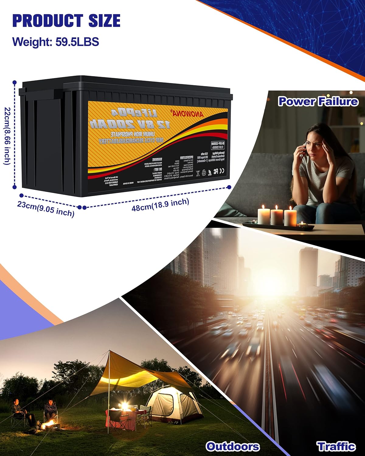12.8V 200Ah Lithium Iron LiFePO4 Deep Cycle Battery with 100A BMS X663
