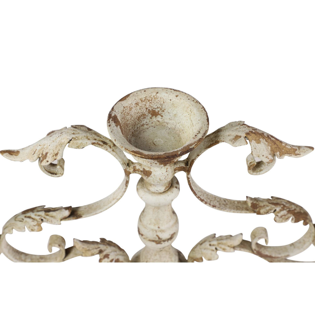 White Metal and Wood Candelabra with 3 Candle Holder R889