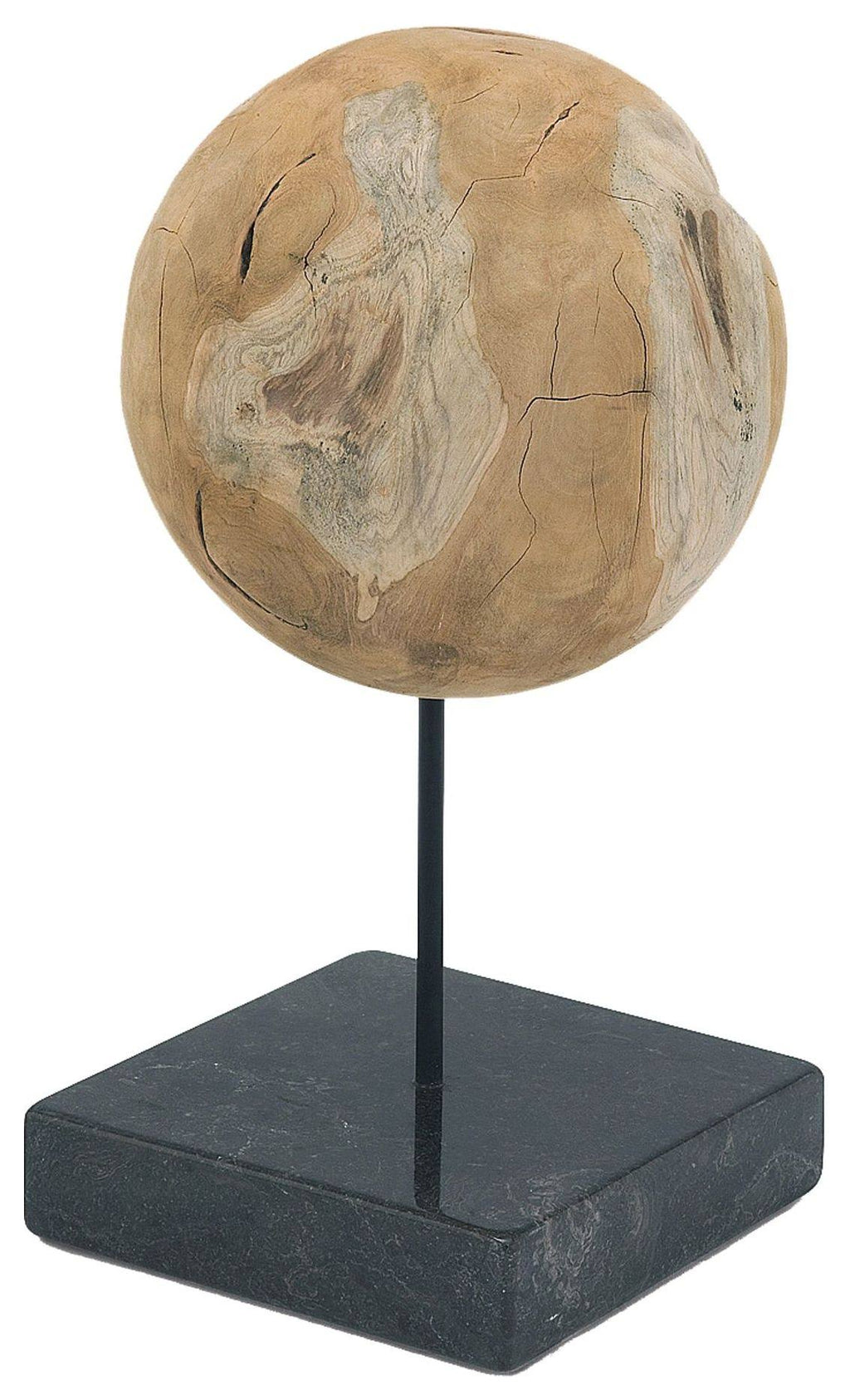 Large Round Teak Ball on Black Marble Base W702556