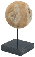 Large Round Teak Ball on Black Marble Base W702556