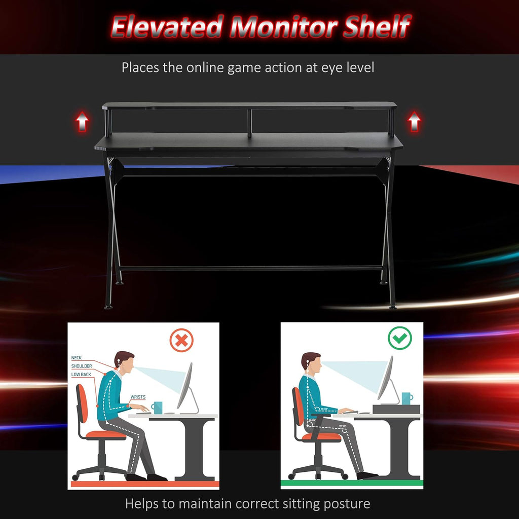 Black 55 inch Gaming Desk with Monitor Stand and Headphone Hook N37469